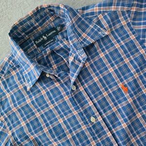 Ralph Lauren Classic Fit Plaid Short Sleeve Button Up Shirt Men's Small Blue